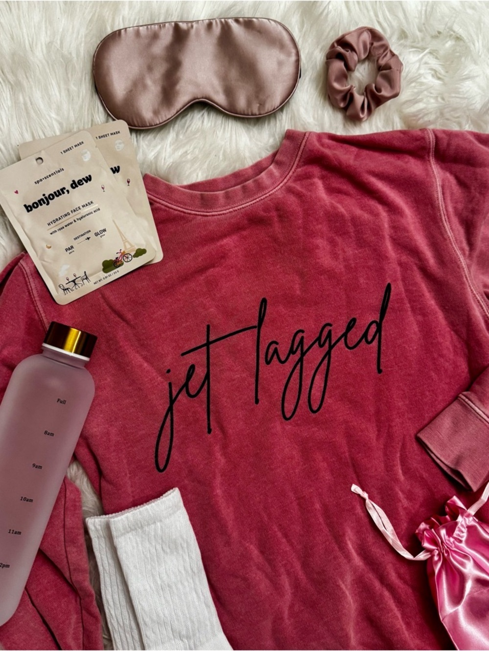 Jet Lagged Dusty Pink Travel Comfort Bundle – Sweatshirt, Duffel, Accessories M - Picture 4 of 9